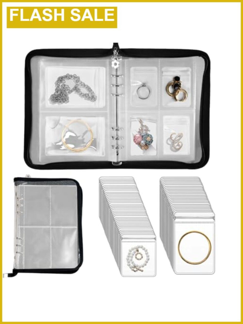 120 Slot Clear Jewelry Organizer Book with 75 Storage Bags